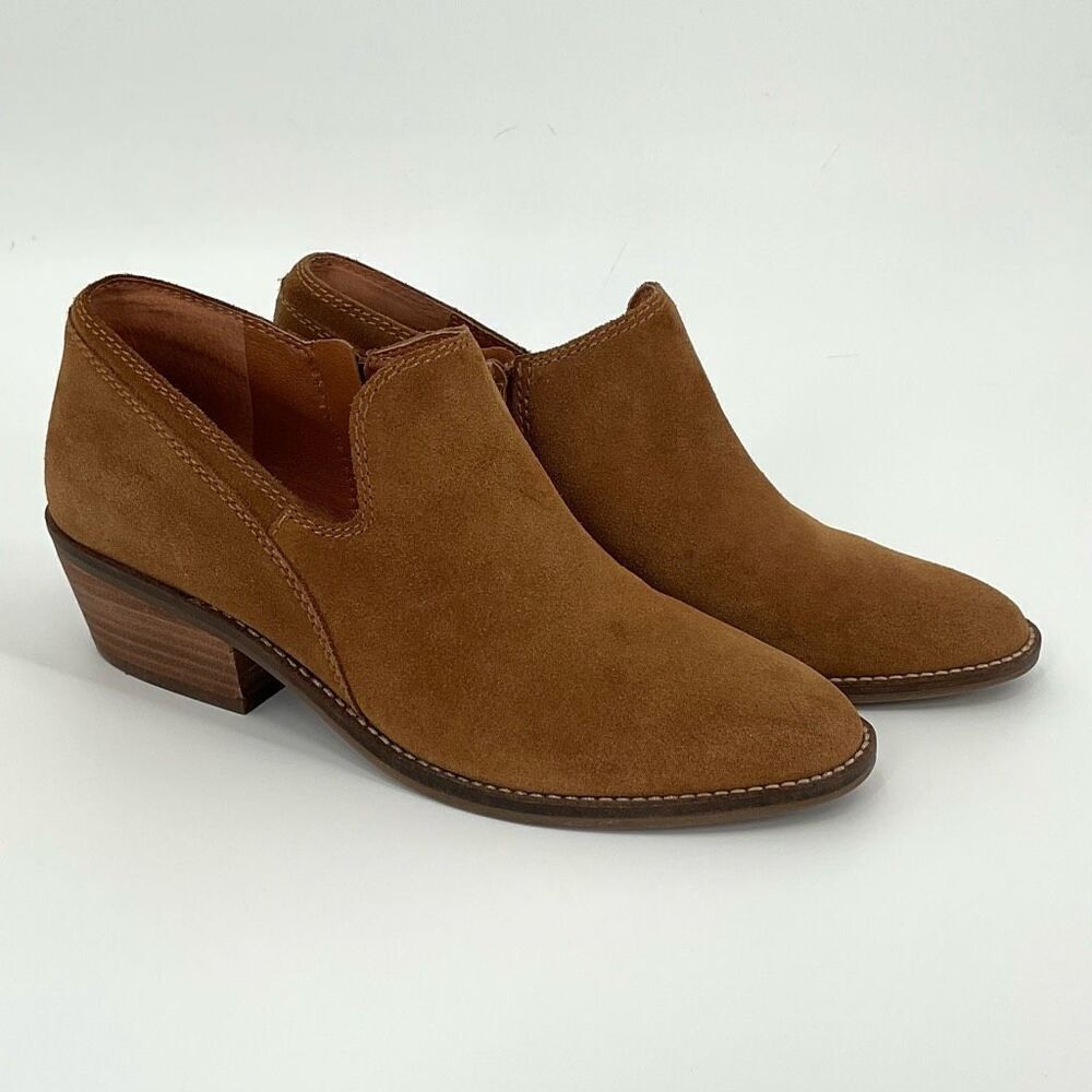 Lucky Brand Feltyn Heeled Bootie Boots Suede Leather Brown Women 7M / EU 37.5